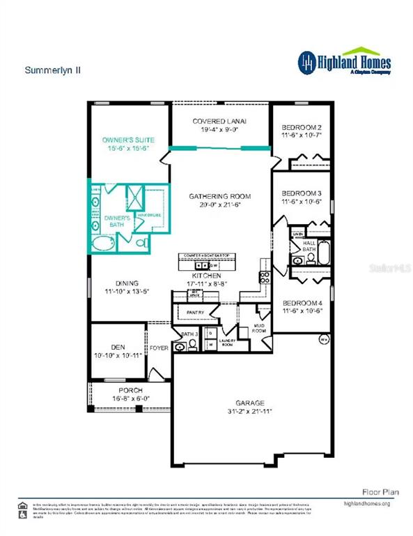 This is a floor plan for a single-story house with four bedrooms and a garage — 5427 DUXFORD CIRCLE, ST CLOUD, FL