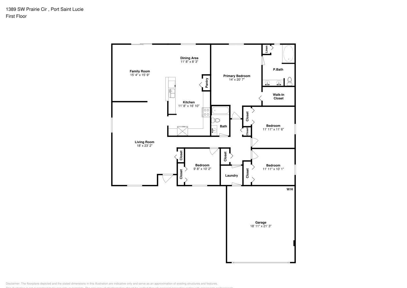 This is a floor plan for a single-story house with four bedrooms and a garage — PORT ST. LUCIE, FL