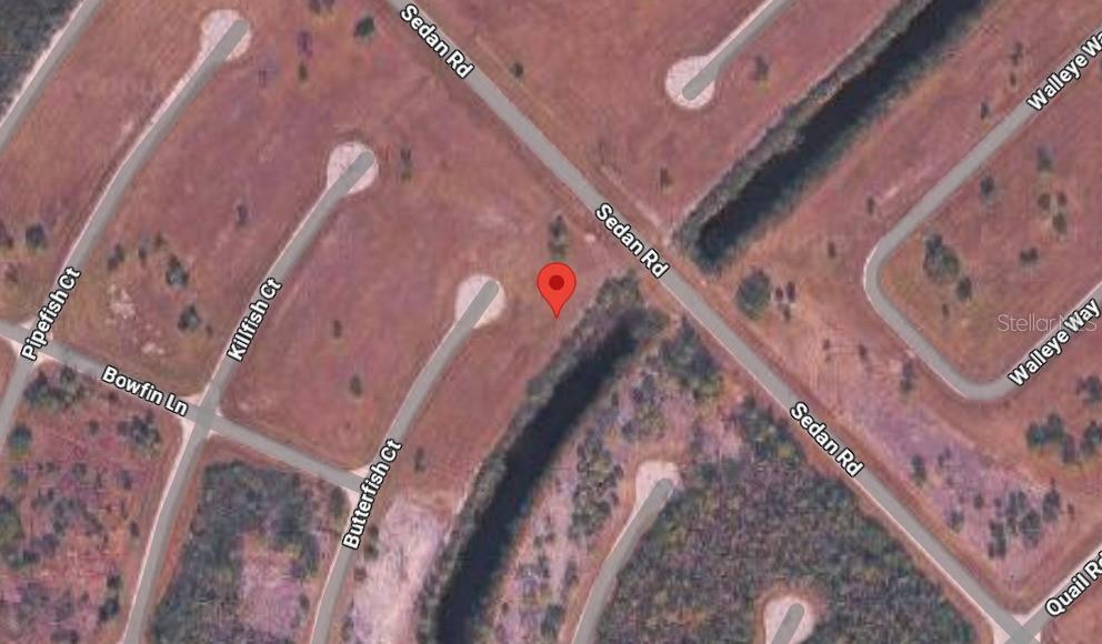 This is a satellite map view of a vacant residential lot located along Sedan Road — 12262 BUTTERFISH COURT, PLACIDA, FL