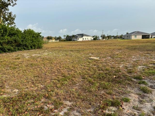 A vacant, grassy lot with scattered vegetation and nearby houses under a cloudy sky — 24508 WALLABY LANE, PUNTA GORDA, FL