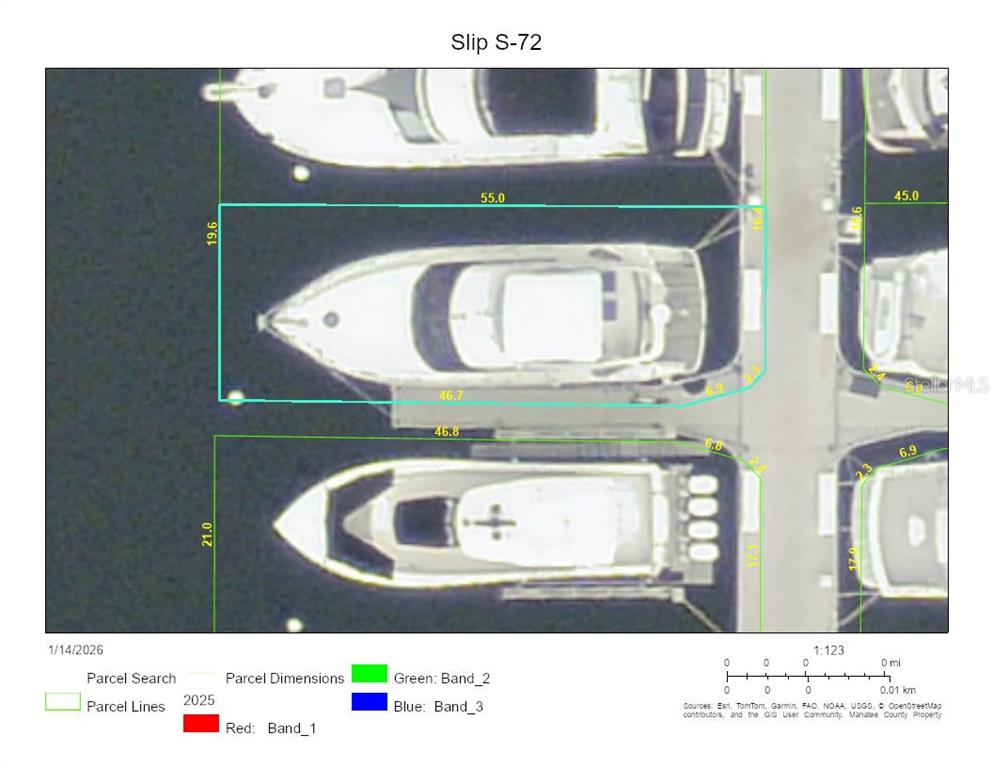 This is a map showing the dimensions of two boat slips in a marina — 102 RIVIERA DUNES WAY UNIT S-72, PALMETTO, FL