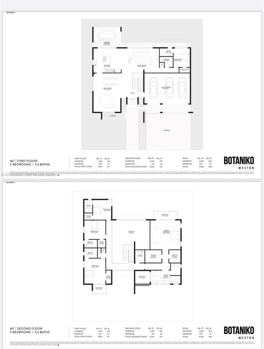 This image shows the floor plans for the first and second levels of a residence — 16720 N Botaniko Dr N, Weston FL 33326, WESTON, FL