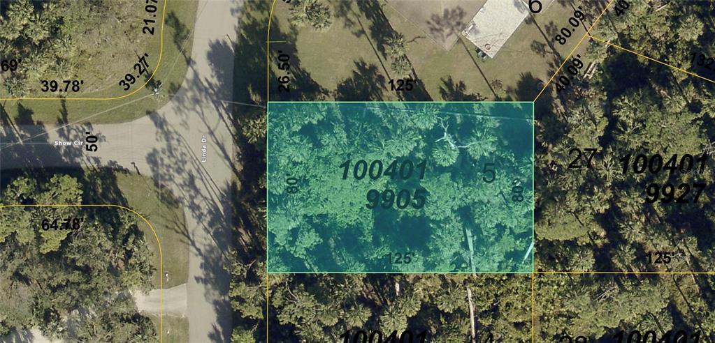 This is a map showing a rectangular plot of land with dimensions labeled in feet — LINDA LOT #5 DRIVE, NORTH PORT, FL