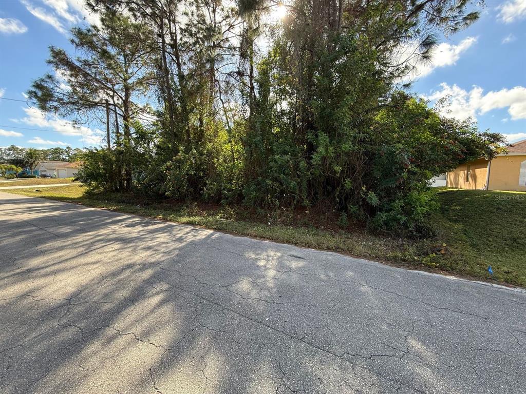 A vacant, wooded residential lot sits between a paved street and a neighboring house — 3315 24TH STREET W, LEHIGH ACRES, FL