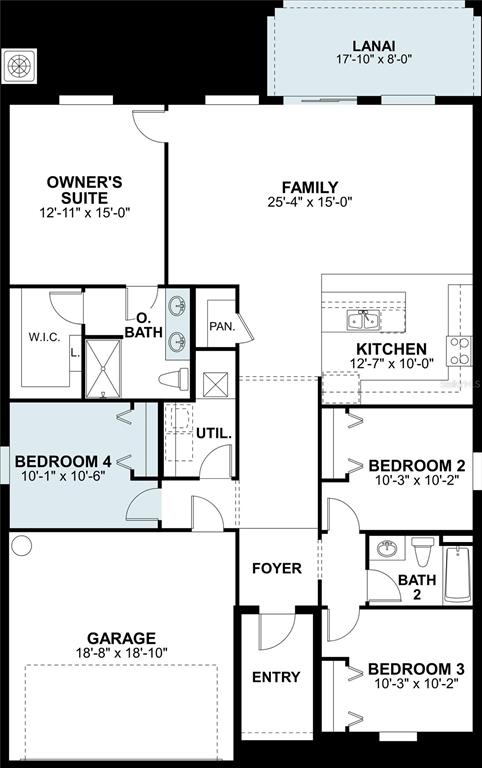 This floor plan shows a single-story home layout with four bedrooms, a garage, and lanai — 12291 STIRRUP DRIVE, DADE CITY, FL