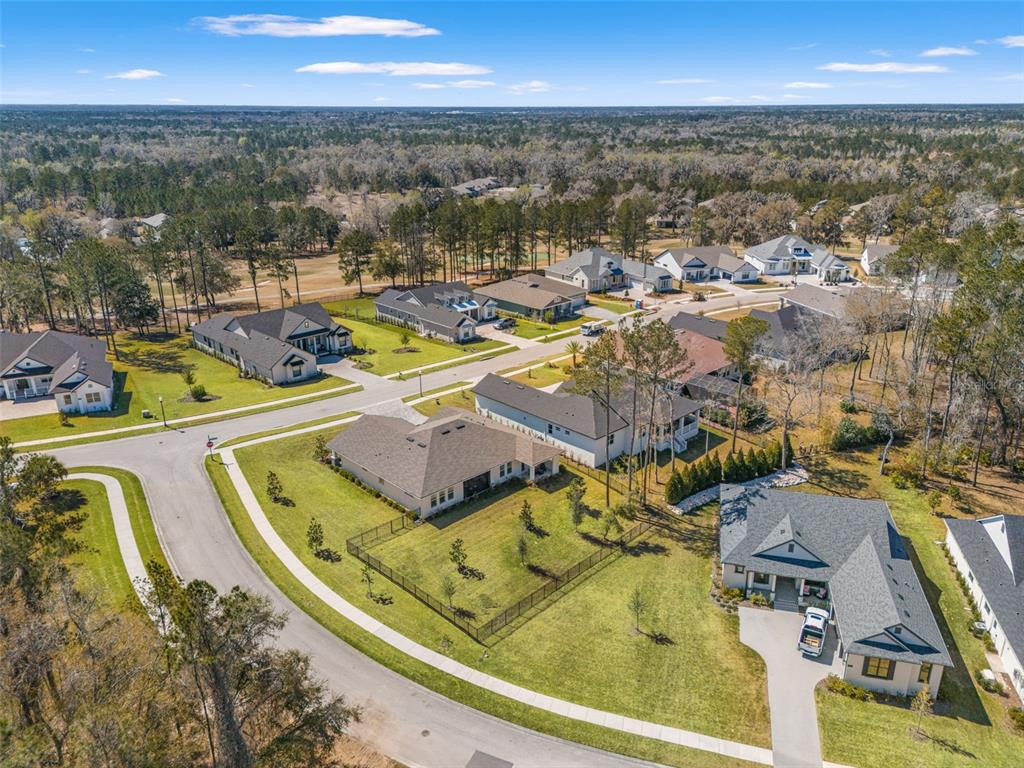 An aerial view shows a suburban neighborhood with several single-family homes and manicured lawns — 4698 HICKORY OAK DRIVE, BROOKSVILLE, FL