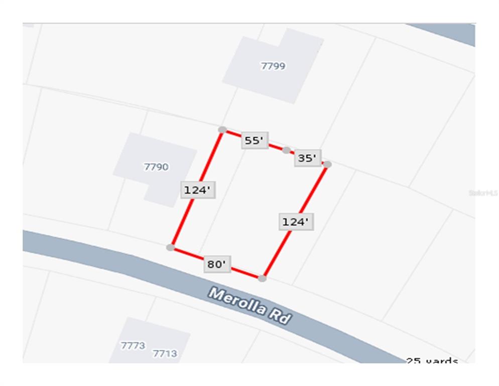 This is a map showing the property lines and dimensions of a residential lot — MEROLLA ROAD, NORTH PORT, FL