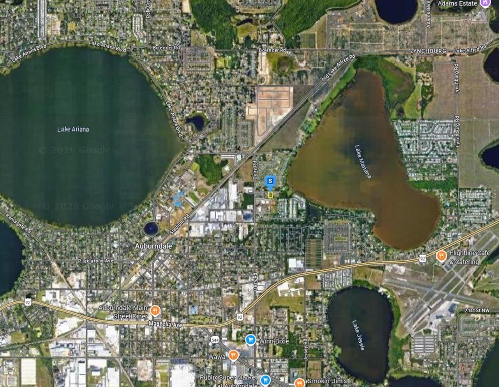 This is an aerial map view of the area surrounding Lake Ariana and Lake Mariana — 522 PEARSONS PATH, AUBURNDALE, FL