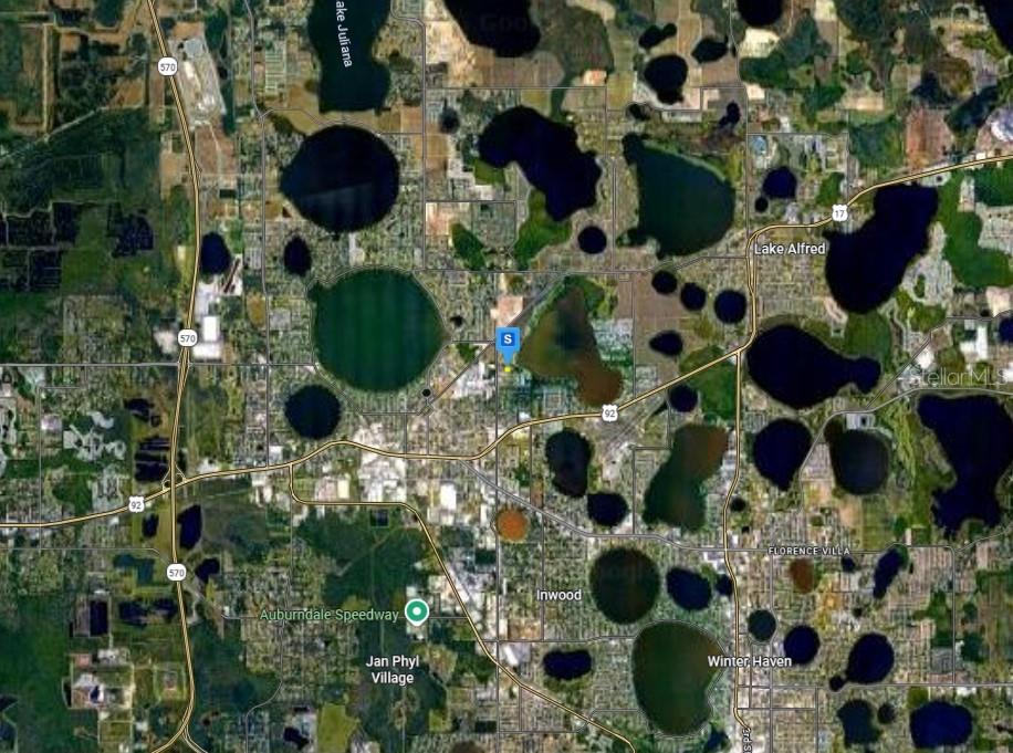 This is a satellite map view showing the location of a property in Florida — 522 PEARSONS PATH, AUBURNDALE, FL