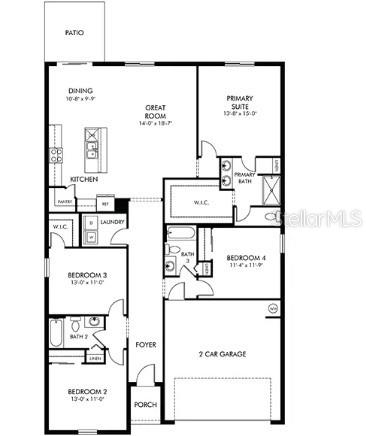 This is a floor plan for a single-story house with four bedrooms and a garage — 12562 HOURGLASS WAY, DADE CITY, FL