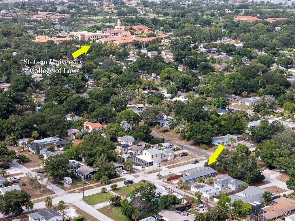An aerial view shows a residential neighborhood with the Stetson University College of Law nearby — 5939 9TH AVENUE S, GULFPORT, FL