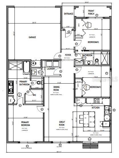This is a floor plan of a single-story house featuring three bedrooms and a garage — 1214 7TH AVENUE, DELAND, FL