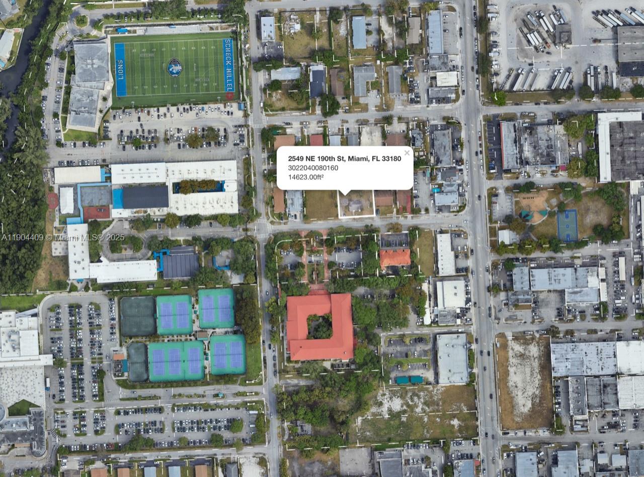 This aerial map shows a residential property lot highlighted within a suburban neighborhood — 2549 NE 190th St, Miami FL 33180, MIAMI, FL