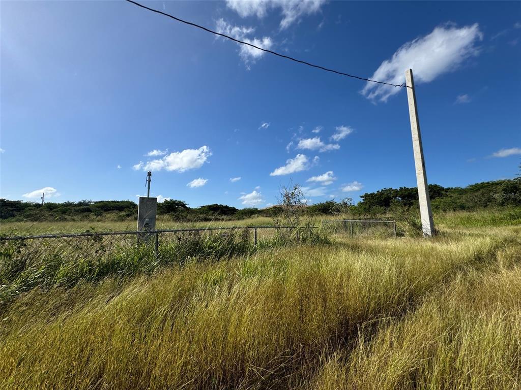 A grassy, fenced-in vacant lot features a utility pole under a bright blue sky — Carr. 542 BO. JAUCA, SECTOR CAYURE PREDIO 119, SANTA ISABEL, PR
