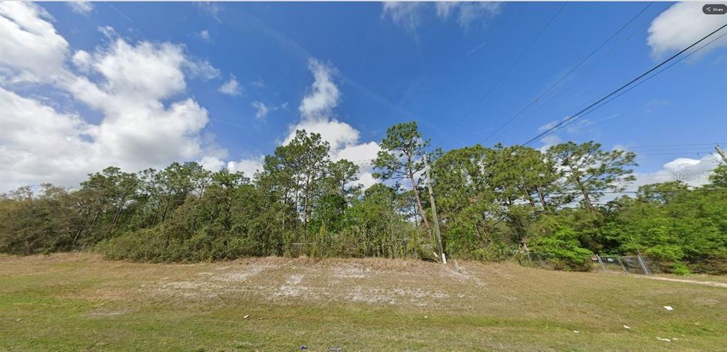 A vacant, grassy lot with scattered trees and a chain-link fence under a blue sky — COMMONWEALTH AVE N, POLK CITY, FL