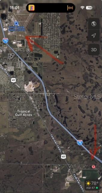 This is a satellite map showing the area surrounding the Punta Gorda Airport and I-75 — 16135 JASMINE DRIVE, PUNTA GORDA, FL