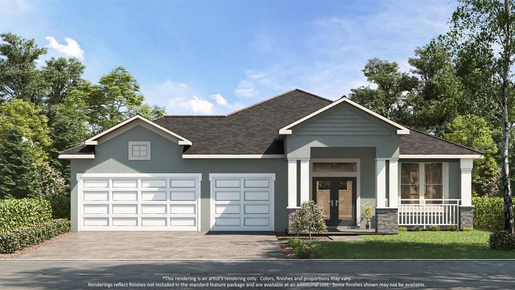 This is a rendering of a single-story house with a two-car garage and front porch — 1119 LILIANA DRIVE, DELAND, FL