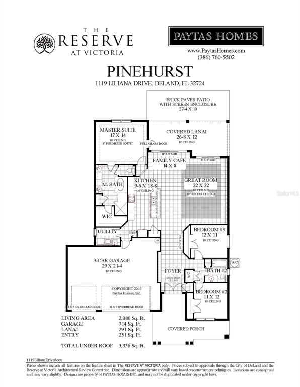 This is a floor plan for a single-story house featuring three bedrooms and a garage — 1119 LILIANA DRIVE, DELAND, FL