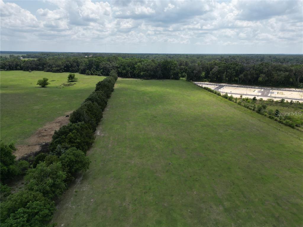 An aerial view shows a large, grassy field bordered by a line of trees — 24.11 Acres SW 62ND AVENUE, GAINESVILLE, FL