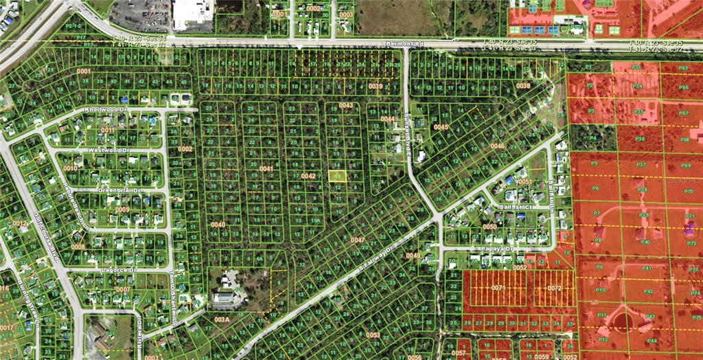 This is a map showing property parcel lines and street layouts in a residential area — 320 N BONITA LANE, PUNTA GORDA, FL