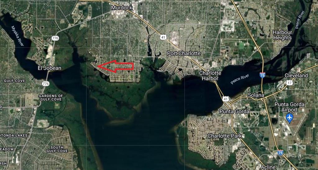 This is a satellite map showing the Port Charlotte and Punta Gorda area in Florida — 17178 MARYDALE ROAD, PORT CHARLOTTE, FL