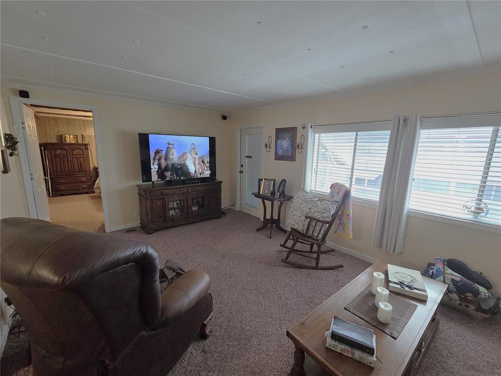 A living room features a television on a wooden console, a rocking chair, and carpet — 480 NE 64TH AVENUE, OCALA, FL