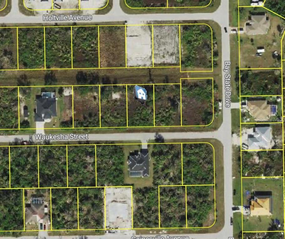 This aerial map shows residential lots and streets in a suburban neighborhood — 13336 WAUKESHA AVENUE, PORT CHARLOTTE, FL