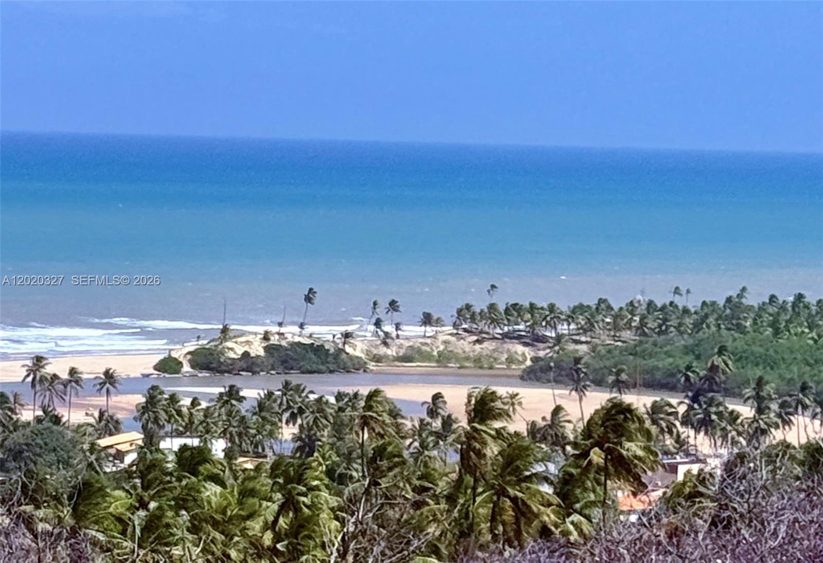 An elevated view shows a tropical coastline with palm trees, a sandy beach, and ocean — 117 Praia Barra do Itariri Peninsula, FL, FL