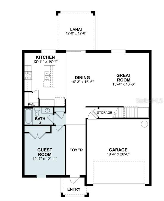 This is a floor plan for the first level of a home featuring a garage — 9609 VIBRANT LANE, VENICE, FL