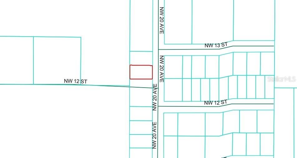 This is a map showing a highlighted rectangular property lot located along NW 20 Ave — Lot 10 NW 20TH AVENUE, OCALA, FL