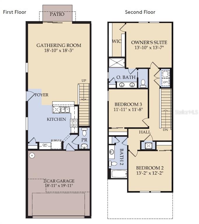 This floor plan shows a two-story home with a garage, kitchen, and three bedrooms — 4401 JETTY LANE NE, PALM BAY, FL