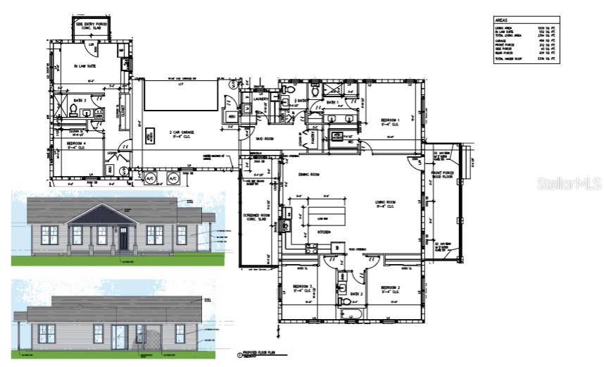 This image shows a floor plan and two exterior elevations for a single-story residential home — 360 N SUMMIT AVENUE, LAKE HELEN, FL