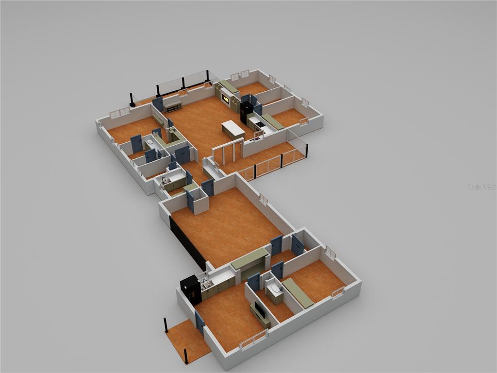 This is a 3D floor plan rendering of a multi-room residential layout with tiled flooring — 360 N SUMMIT AVENUE, LAKE HELEN, FL