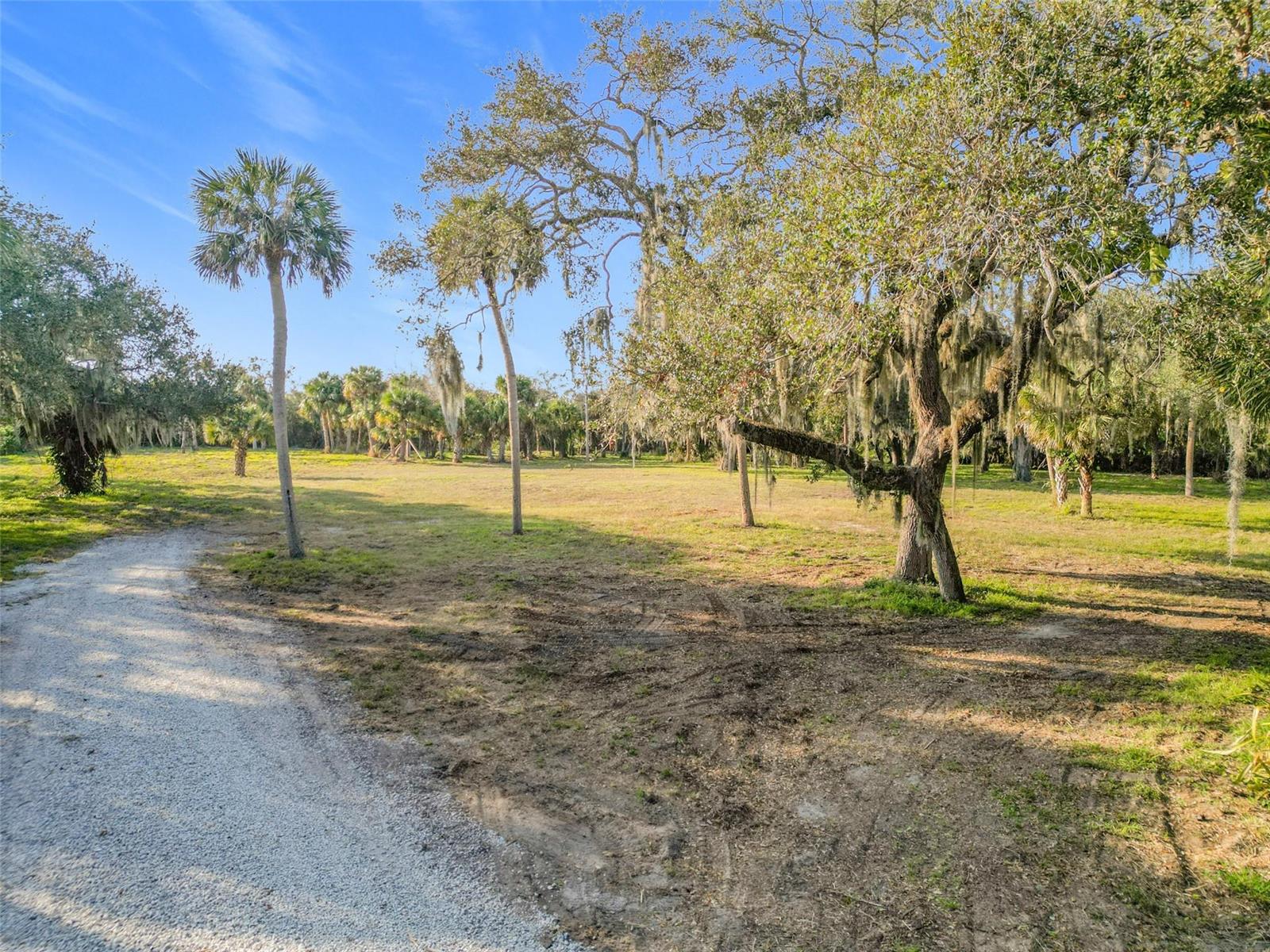 A gravel path leads through a grassy lot with scattered trees and Spanish moss — 995 Old Dixie Highway, Vero Beach FL 32962, VERO BEACH, FL