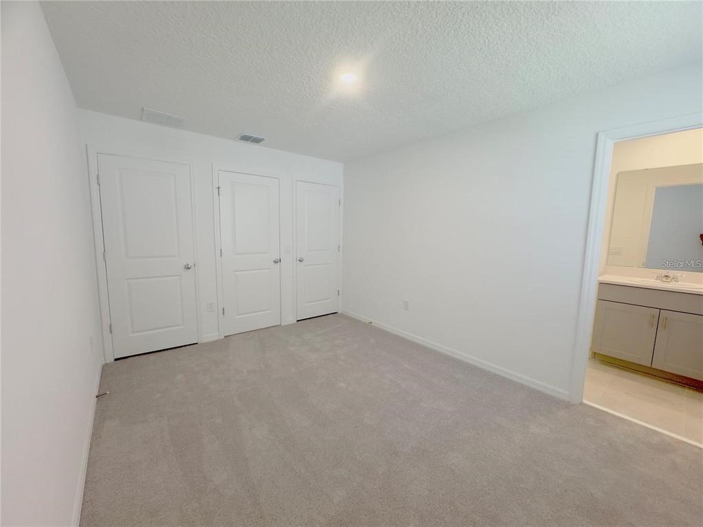 A bedroom with gray carpet, white walls, three doors, and an attached bathroom — 2852 SKYLINE LOOP, KISSIMMEE, FL