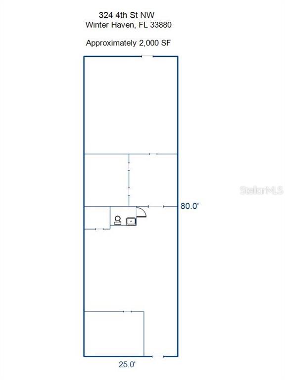 This is a floor plan for a rectangular commercial space measuring approximately 2,000 square feet — 324 4TH STREET NW, WINTER HAVEN, FL