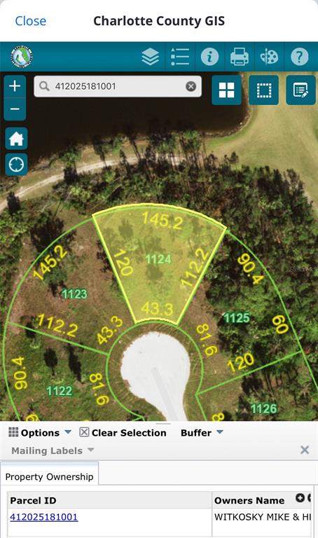 This map shows a highlighted parcel of land with property dimensions in a residential area — 37 TEE VIEW ROAD, ROTONDA WEST, FL