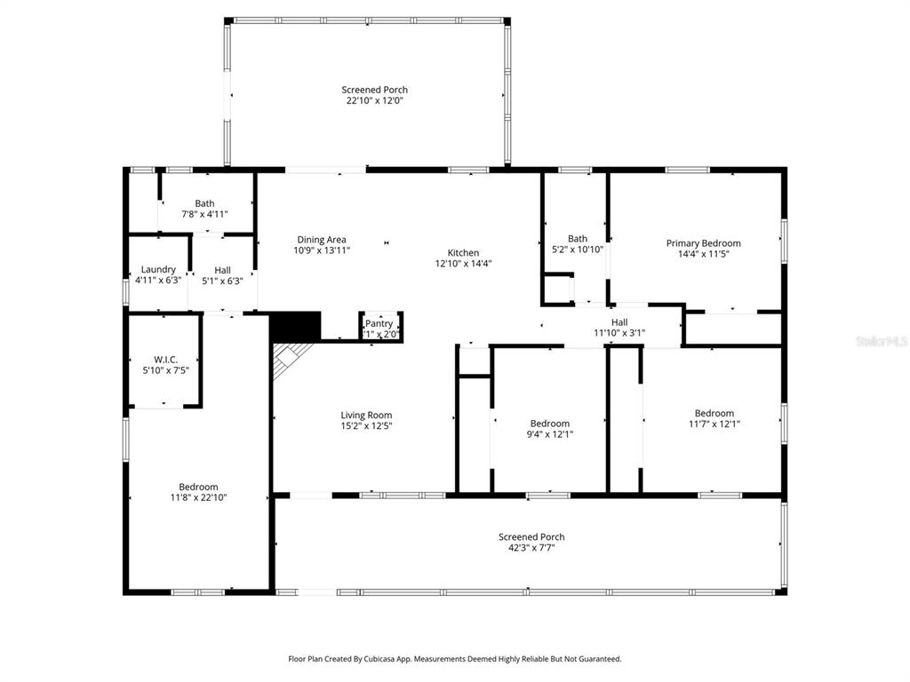 This is a floor plan showing a house with four bedrooms, two bathrooms, and two porches — 7095 W GREENWOOD LANE, CRYSTAL RIVER, FL