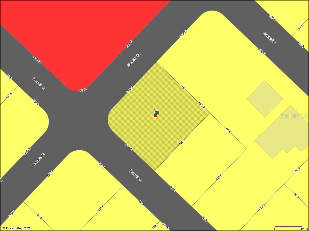 This is a property map showing a highlighted parcel of land at a street intersection — 298 HAMDEN STREET, PORT CHARLOTTE, FL