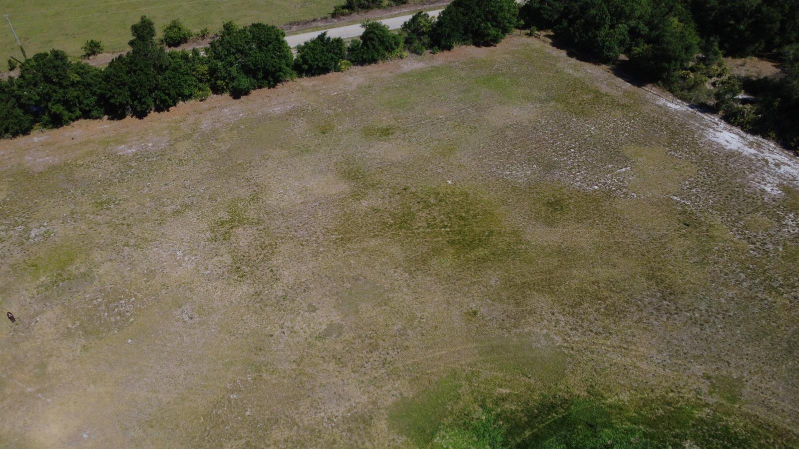 An aerial view shows a large, grassy, undeveloped plot of land bordered by trees — 2615 Bluff Hammock Road, FL 33857, FL