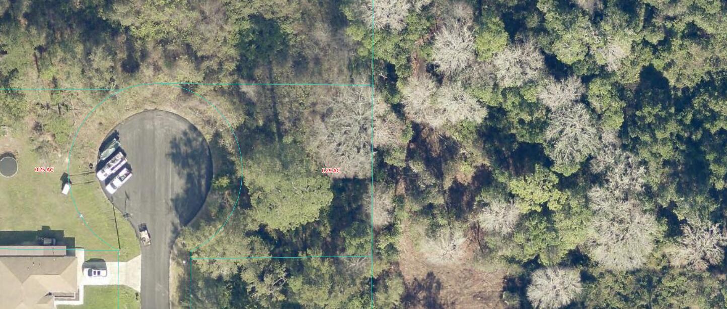 An aerial view shows two adjacent wooded residential lots with a cul-de-sac and driveway — 0 Locust Terrace Place, Ocala FL 34472, OCALA, FL
