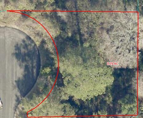 This is an aerial map view of a wooded residential lot with a cul-de-sac — 0 Locust Terrace Place, Ocala FL 34472, OCALA, FL