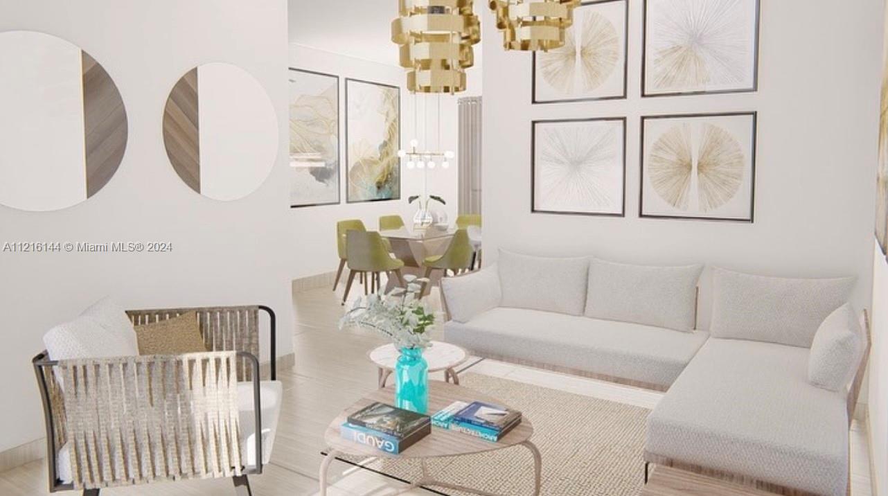 This is a rendering of a modern living room with a sectional sofa and dining area — Calle .. Esquina D-1 Villa Olimpica, Santiago # 2, DO, DO