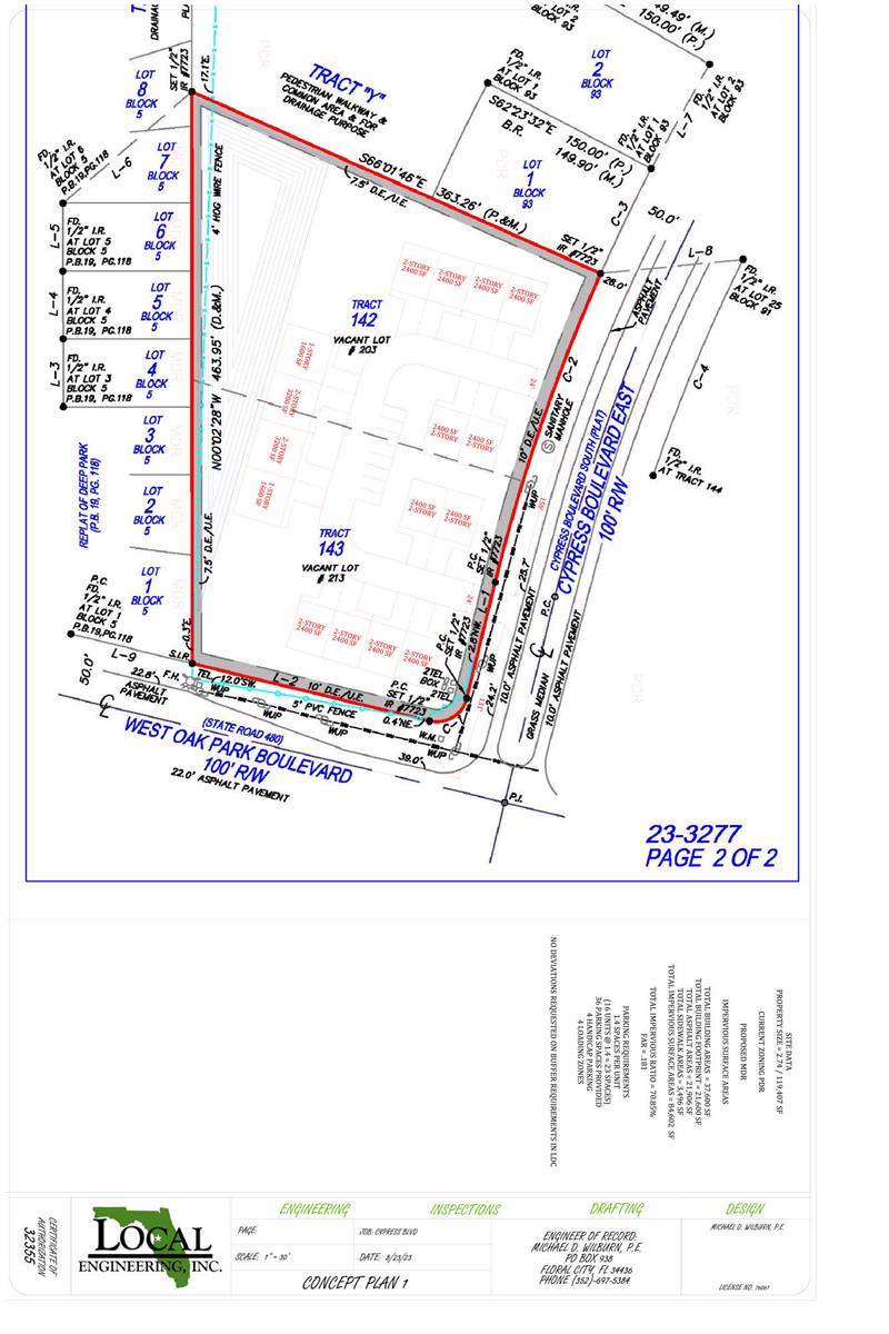 This is a site plan rendering showing a proposed development layout with streets and lots — 203 Cypress Boulevard E, FL 34446, FL