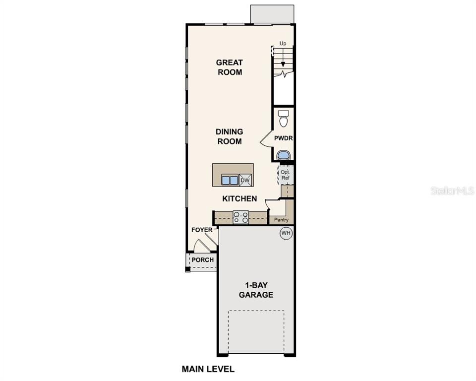 This floor plan shows the main level of a home with a garage and open-concept living — 10723 WATERFIELD ROAD, JACKSONVILLE, FL