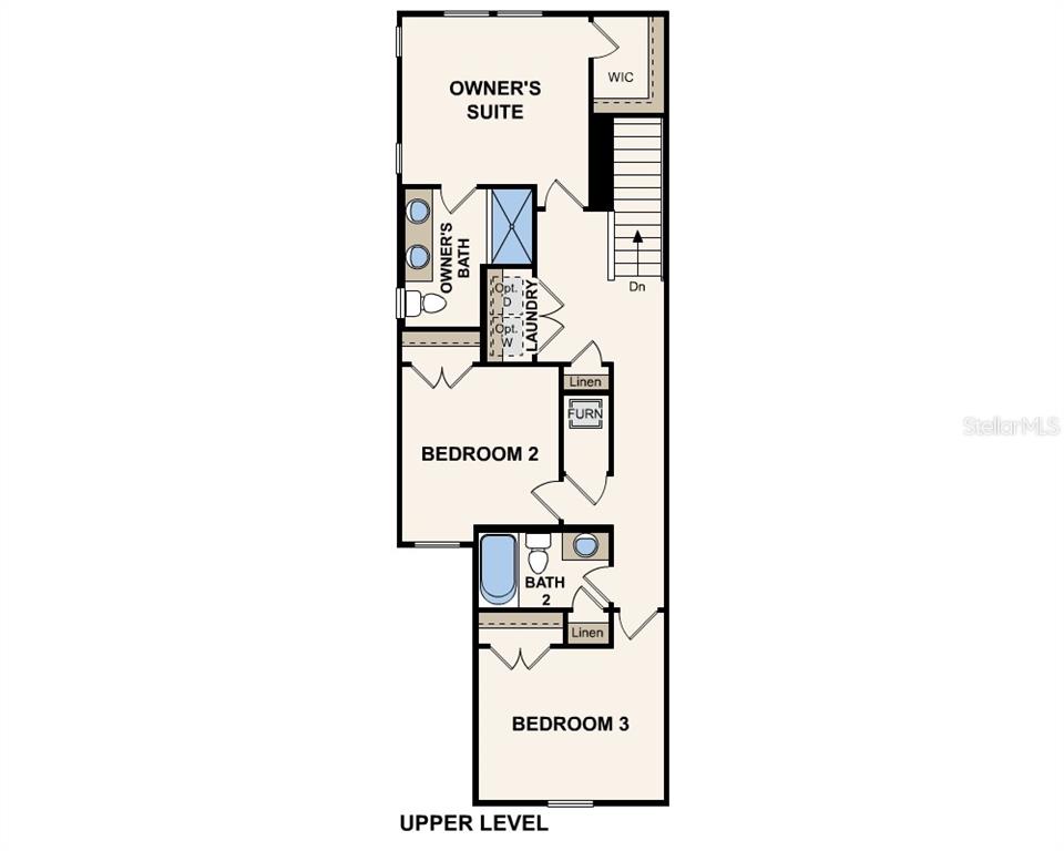 This is a floor plan of an upper level featuring three bedrooms and two bathrooms — 10723 WATERFIELD ROAD, JACKSONVILLE, FL