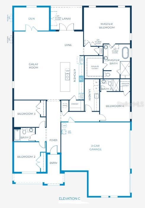 This is a floor plan for a single-story house with four bedrooms and a garage — 30513 PRESTWICK AVENUE, SORRENTO, FL