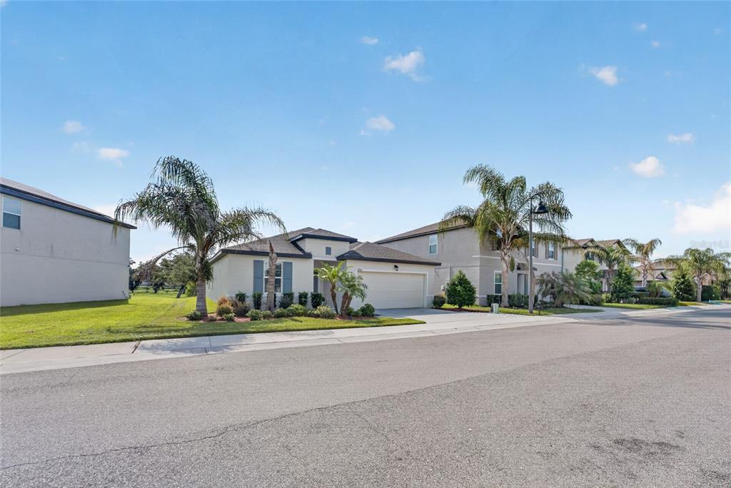 A single-story suburban house with a two-car garage and palm trees in the front yard — 6938 SHELBY LYNN WAY, ZEPHYRHILLS, FL