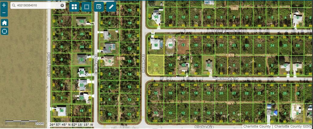 This is a digital map showing property lot lines and street layouts in a residential area — 12068 ALUMNA AVENUE, PORT CHARLOTTE, FL