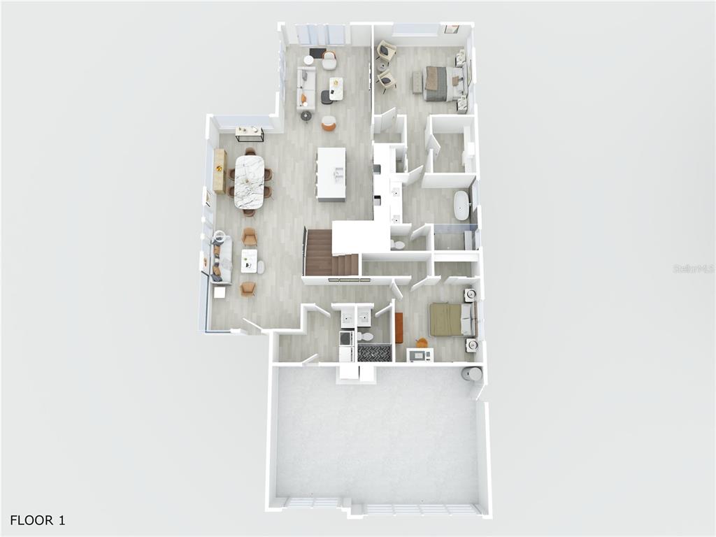 This is a 3D floor plan rendering of a single-story residential home with a garage — 3015 KENSINGTON AVENUE, DAVENPORT, FL